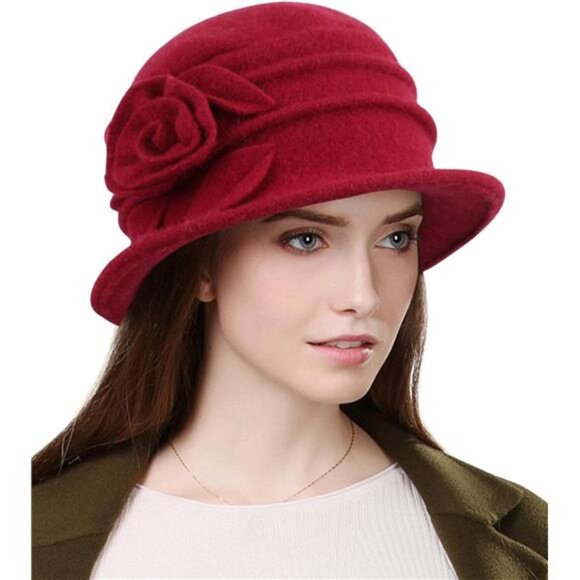Women Beret Hat French Vintage Floral Wool Dress Cloche Classic Winter Hat main image 6